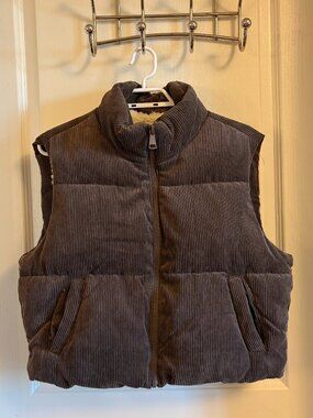 Brown Padded Sherpa Lined Cropped Vest - XL
